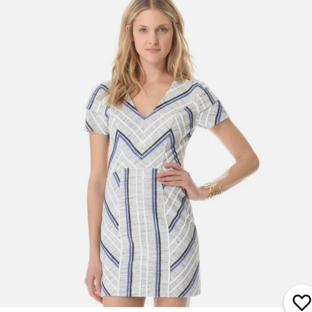 Rebecca Minkoff Sanderson Katya Tweed Dress V-neck Chevron Pattern